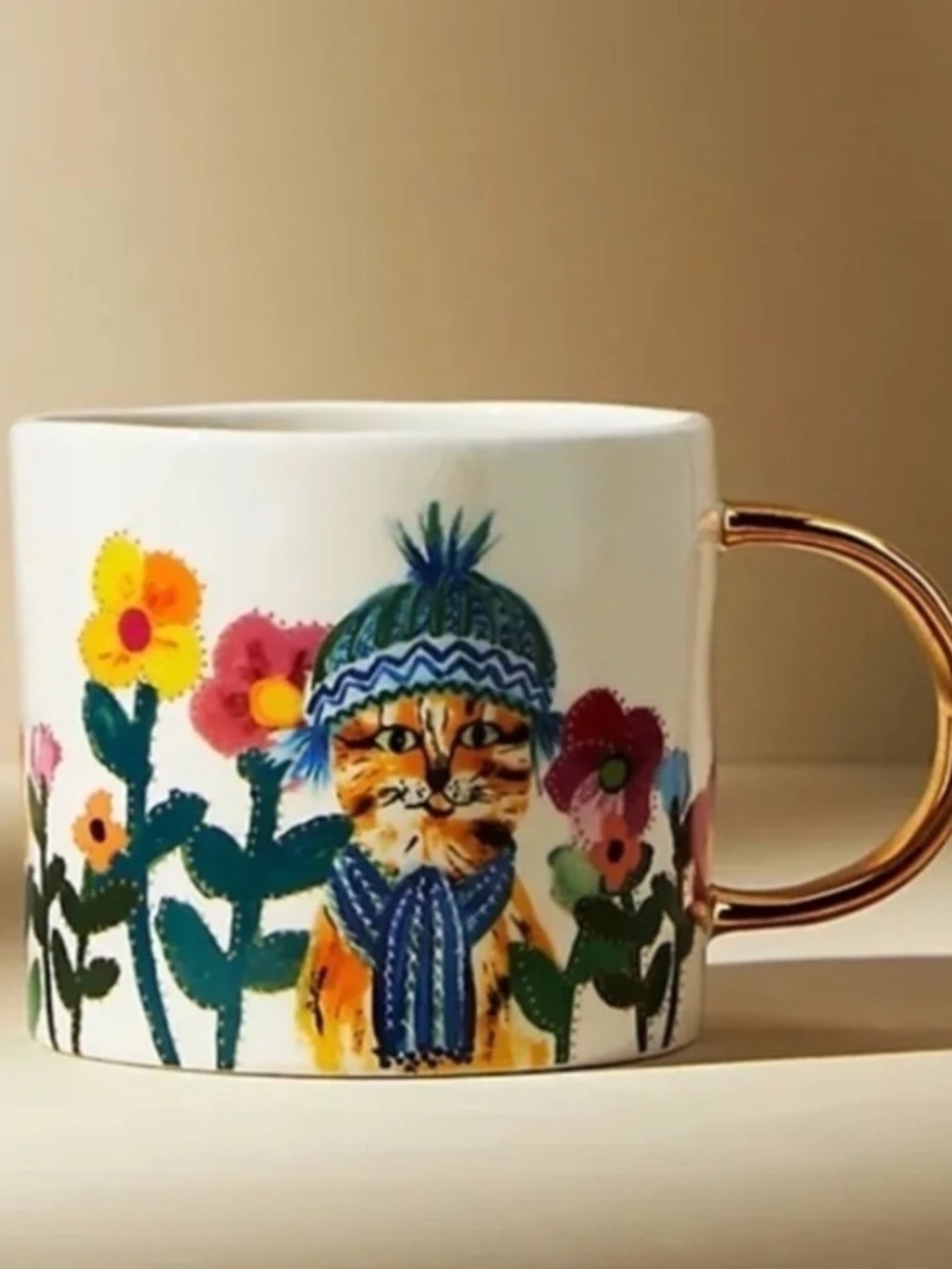 NWT Anthropologie Francesca Kaye White Cat Mug